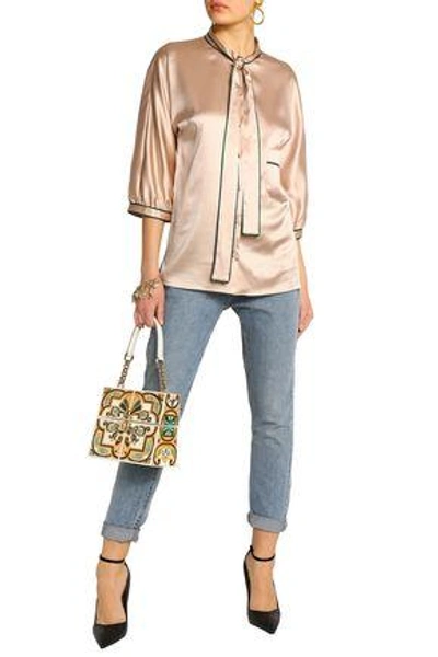 Shop Dolce & Gabbana Woman Draped Silk-blend Satin Shirt Sand