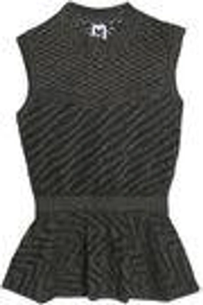 Shop M Missoni Metallic Open-knit Peplum Top In Black