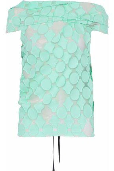 Shop Roland Mouret Woman Eugene Draped Fil Coupé Cotton And Silk-blend Chiffon Top Mint