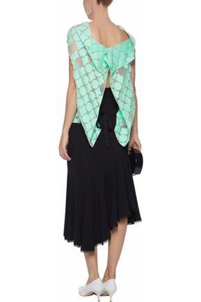 Shop Roland Mouret Woman Eugene Draped Fil Coupé Cotton And Silk-blend Chiffon Top Mint