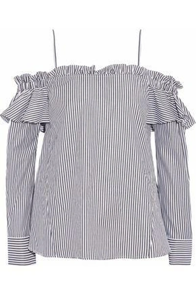 Shop Rebecca Vallance Woman The Parker Cold-shoulder Striped Cotton-blend Poplin Blouse Black