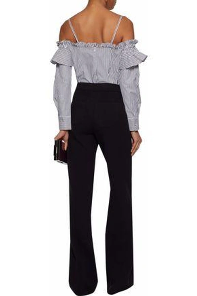 Shop Rebecca Vallance Woman The Parker Cold-shoulder Striped Cotton-blend Poplin Blouse Black