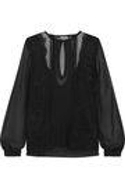 Shop Haute Hippie Woman The Lace Widow Paneled Lace-trimmed Silk-chiffon Blouse Black