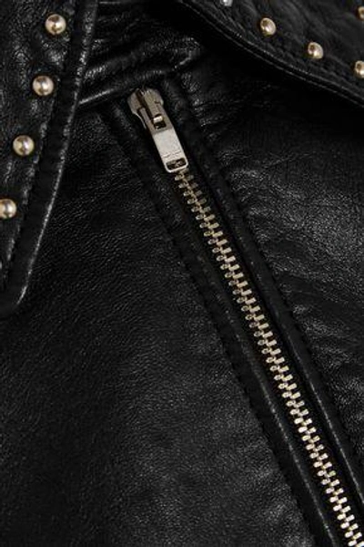 Shop Saint Laurent Woman Studded Leather Biker Jacket Black