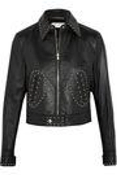 Shop Saint Laurent Woman Studded Leather Biker Jacket Black