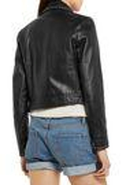 Shop Saint Laurent Woman Studded Leather Biker Jacket Black