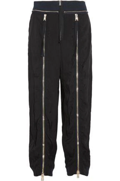 Shop Chloé Zip-embellished Crepe Track Pants In Black