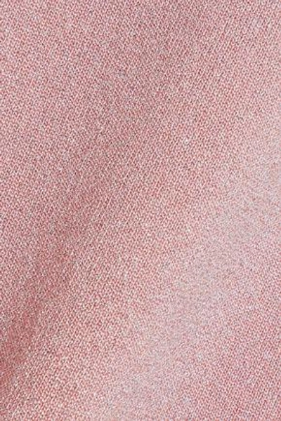 Shop M Missoni Woman Lattice-trimmed Metallic Stretch-knit Top Pastel Pink