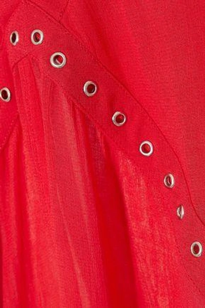 Shop Iro Woman Eyelet-embellished Crochet-trimmed Georgette Top Red