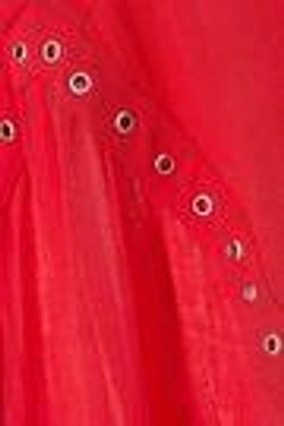 Shop Iro Woman Eyelet-embellished Crochet-trimmed Georgette Top Red