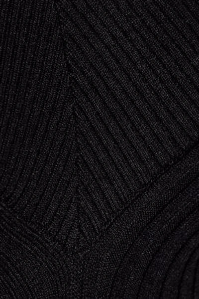 Shop Alexander Wang Woman Cold-shoulder Lace-trimmed Ribbed-knit Merino Wool-blend Top Black