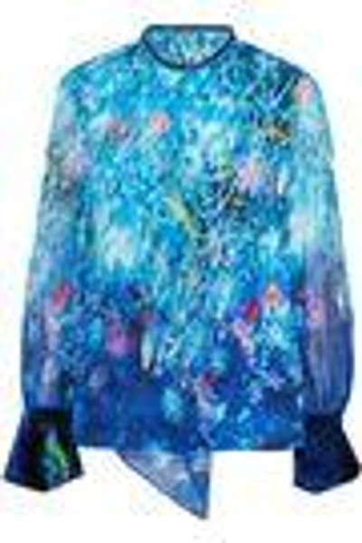 Shop Elie Tahari Woman Jovianna Draped Printed Silk-georgette Blouse Blue