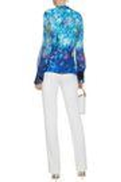 Shop Elie Tahari Woman Jovianna Draped Printed Silk-georgette Blouse Blue