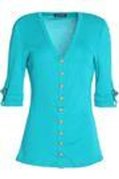 Shop Balmain Woman Button-detailed Cotton Top Turquoise