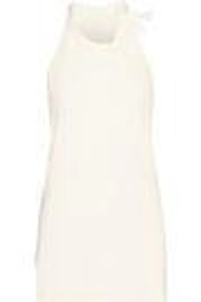 Shop Dion Lee Woman Bow-detailed Draped Stretch-knit Top Off-white