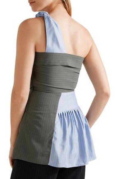 Shop Jw Anderson Woman One-shoulder Striped Crepe And Silk-twill Peplum Top Blue