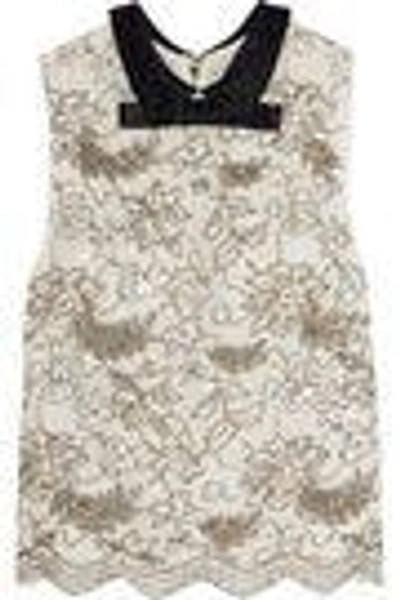 Shop Alice And Olivia Woman Manie Beaded Corded Lace Top White