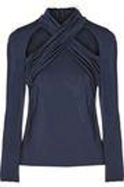 Shop Cushnie Et Ochs Cushnie Woman Cutout Crossover-front Stretch Satin-jersey Top Midnight Blue