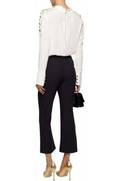 Shop Pierre Balmain Woman Embroidered Washed-silk Blouse Off-white