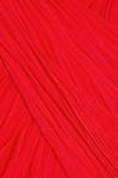 Shop Alice And Olivia Woman Leyna Cropped Linen-blend Plissé Halterneck Top Red