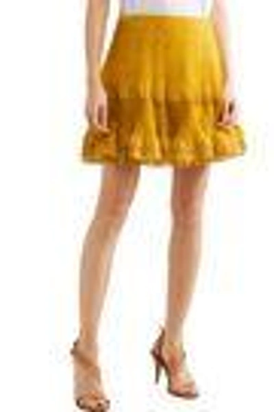 Shop Chloé Layered Plissé Silk-organza Mini Skirt In Mustard