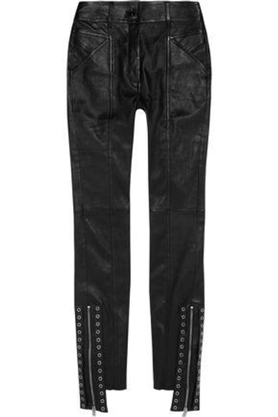 Shop Saint Laurent Eyelet-embellished Leather Skinny Pants In Black