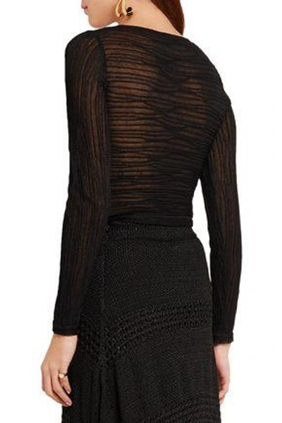 Shop Missoni Woman Wrap-effect Crochet-knit Cotton-blend Top Black