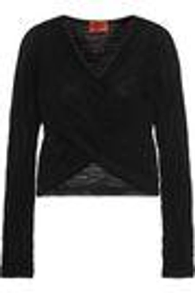 Shop Missoni Woman Wrap-effect Crochet-knit Cotton-blend Top Black
