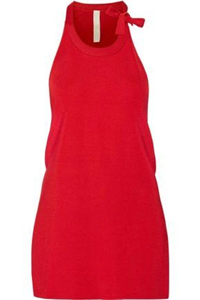 Shop Dion Lee Woman Bow-detailed Draped Stretch-knit Top Red