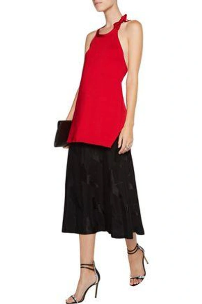 Shop Dion Lee Woman Bow-detailed Draped Stretch-knit Top Red