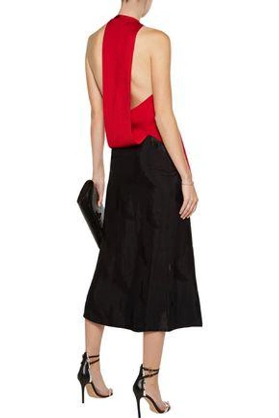 Shop Dion Lee Woman Bow-detailed Draped Stretch-knit Top Red