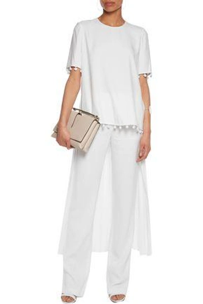 Shop Adam Lippes Woman Embellished Pleated Crepe Top White