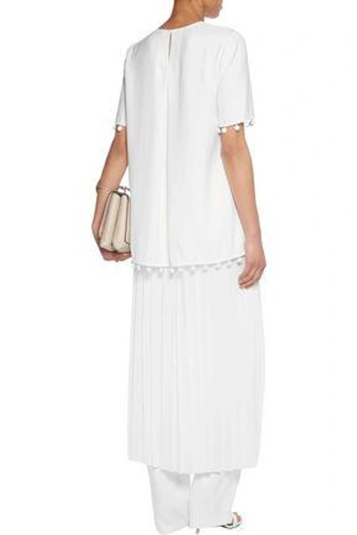 Shop Adam Lippes Woman Embellished Pleated Crepe Top White