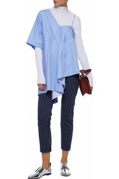 Shop Maison Margiela Woman Asymmetric Striped Cotton-poplin Top Blue
