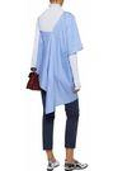 Shop Maison Margiela Woman Asymmetric Striped Cotton-poplin Top Blue