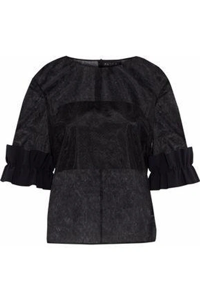 Shop Paskal Woman Ruffled Bonded Stretch Crepe-trimmed Organza Top Black