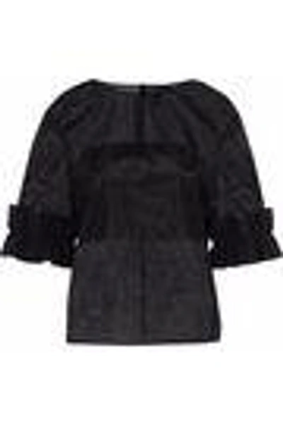 Shop Paskal Woman Ruffled Bonded Stretch Crepe-trimmed Organza Top Black