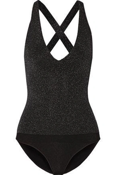 Shop Cushnie Et Ochs Woman Metallic Stretch-jersey Bodysuit Black