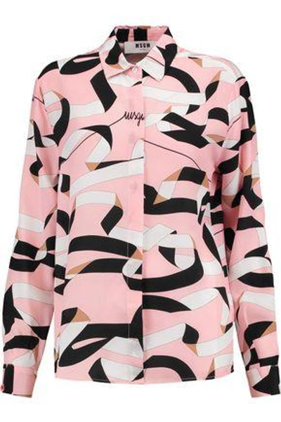 Shop Msgm Woman Printed Satin Shirt Blush