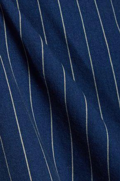 Shop M.i.h. Jeans Woman Mina Gathered Striped Cotton-canvas Top Storm Blue