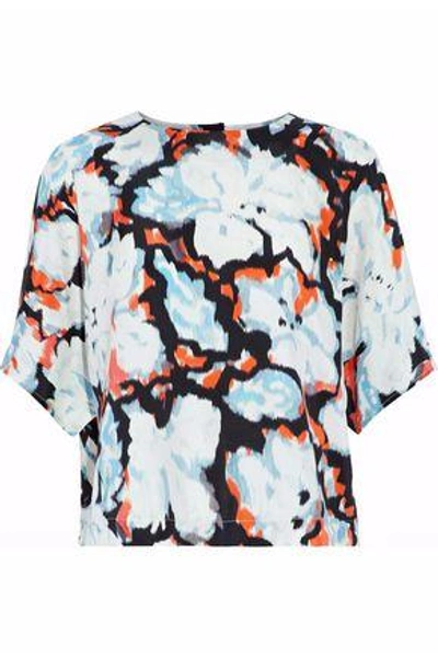 Shop Msgm Woman Printed Silk-satin Top Multicolor