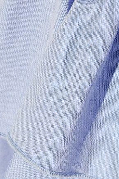 Shop Sandy Liang Woman Enzo Open-back Wrap-effect Ruffled Striped Cotton-poplin Shirt Sky Blue