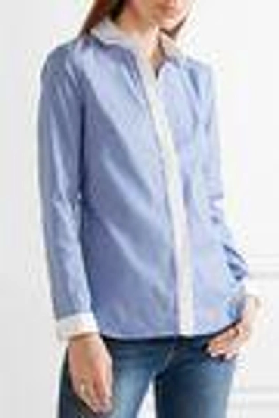Shop Sandy Liang Woman Enzo Open-back Wrap-effect Ruffled Striped Cotton-poplin Shirt Blue