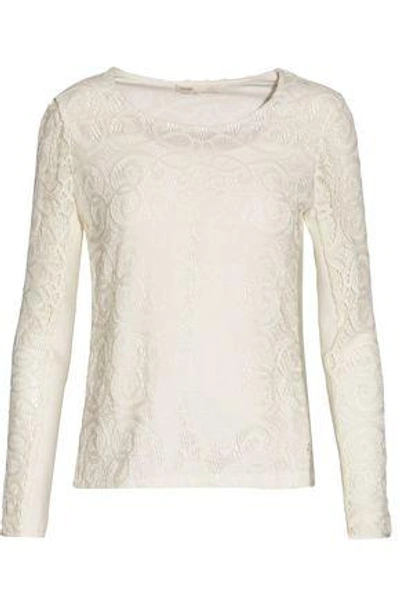 Shop Maje Luna Lace And Ribbed-knit Top In Ivory