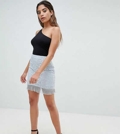 Shop Naanaa Lace Mini Skirt With Frill Hem - Blue