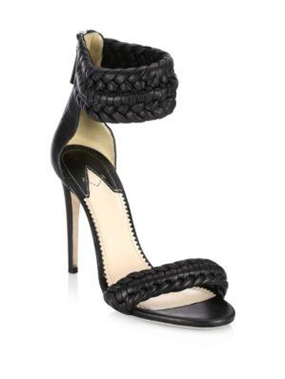 Shop Altuzarra Ghianda Braided Leather Stiletto Sandals In Black