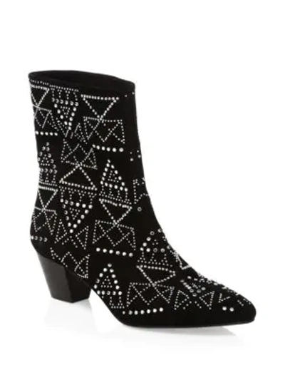 Shop Rebecca Minkoff Hessania Studded Suede Boots In Black