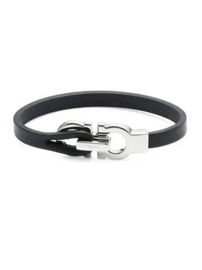 Shop Ferragamo Double Gancini Leather Bracelet In Pelle
