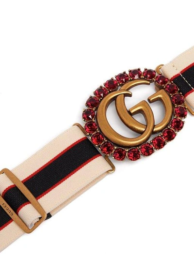 Gucci Stripe Belt With Double G And Crystals in Red