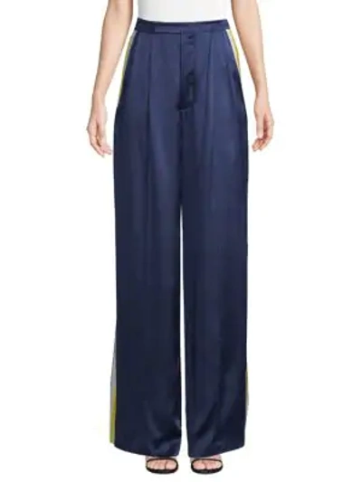 Shop Alexis Nicoli Sports Stripe Silk Pants In Sterling Navy